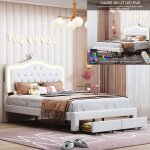 Lit enfant 140 x 200 cm avec led et 2 tiroirs lit rembourré avec sommier et tête de lit réglable cadre ... Lit enfant 140 x 200 cm avec led et 2 tiroirs lit rembourré avec sommier et tête de lit réglable cadre ...