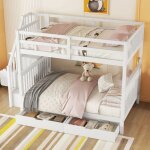 Lit enfant 140 x 200cm lit superposé avec escalier 2 tiroirs - blanc Lit enfant 140 x 200cm lit superposé avec escalier 2 tiroirs - blanc