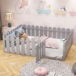 Lit enfant 140x200 avec barriere lit au sol enfant avec clture et porte lit montessori pour filles et ...