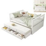 Lit enfant 140x200 cm volutif avec lit tiroir 90x190 et rangements ? bois massif blanc ? idal pour ...