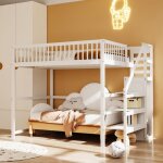 Lit enfant 140x200 cm lit mezzanine 1 place 2 personnes avec escalier tagres de rangement garde - corps ...
