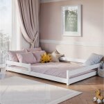 Lit enfant 140x200 cm - lit au sol - lit avec barri�re de s�curit� & sommier - lit montessori - lit simple ...