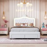 Lit enfant 140x200 led lit rembourr� avec tiroirs lit simple avec t�te de lit r�glable en hauteur lit ...