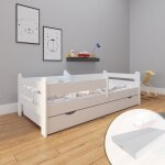 Lit enfant 160x80 cm en bois avec matelas et sommier - barri�re de lit et tiroir inclus - lit simple ...