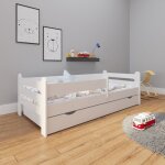 Lit enfant 180x80 cm en bois avec sommier - barri�re de lit et tiroir inclus - lit simple avec rangement ...