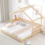 Lit enfant 2x90x200 cm en bois massif 2 personnes avec sommier � latteslit cabane extensible avec garde ...