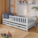 Lit enfant 3en1 80x160 cm - lit simple avec lit gigogne - 2 tiroirs - sommier inclus - lit en bois massif ...