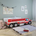 Lit enfant 70x140 cm - lit camion de pompiers avec matelas inclus - lit pour enfant - structure de lit ...