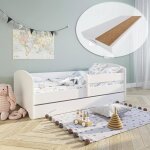 Lit enfant 70x140 cm - matelas inclus - lit simple avec tiroir de rangement et barrière de lit - structure ... Lit enfant 70x140 cm - matelas inclus - lit simple avec tiroir de rangement et barrière de lit - structure ...