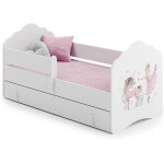 Lit enfant 70x140 cm - matelas et sommier inclus - lit simple - tiroir de rangement et barrire de lit ...