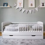 Lit enfant 70x140 cm - avec sommier et tiroir - lit enfant volutif - barrire de lit amovible - bois ...