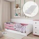 Lit enfant 80x160 cm avec matelas et sommier - tiroir de rangement - lit fille avec barrire de lit - ...