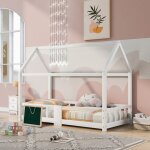 Lit enfant 90×200 cm lit simple en bois avec bureau lit et dune barrière de sécurité anti - chute en ... Lit enfant 90×200 cm lit simple en bois avec bureau lit et dune barrière de sécurité anti - chute en ...