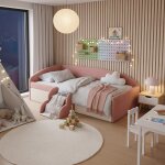 Lit enfant 90 x 190 cm lit banquette lit simple cadre de lit avec escalier et rampe - rose