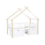 Lit cabane enfant 90 x 190 cm bois de pin sommier � lattes inclus et 2 tiroirs sienna
