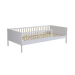 Lit enfant 90 x 190 cm pin naturel sommier � lattes inclus blanc - elio