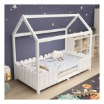 Lit enfant 90 x 200 cm avec sommier � lattes et barri�re de s�curit� lit 1 personne avec cadre de lit ...