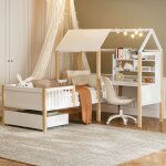 Lit enfant 90 x 200 cm avec barri�res de s�curit� et sommier � lattes bureau et biblioth�que en l tiroirs ...