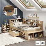 Lit enfant 90 x 200 cm lit coffre avec chargement sans fil et port usb tables de chevet �tag�res et armoires ...