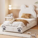 Lit enfant 90 x 200 cm forme animal mignon lit simple en velours doux pour la peau blanc (matelas non ... Lit enfant 90 x 200 cm forme animal mignon lit simple en velours doux pour la peau blanc (matelas non ...