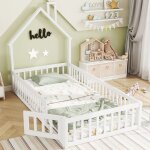 Lit enfant - 90 x 200 cm - forme de chemin�e - barri�res de s�curit� - bois massif blanc