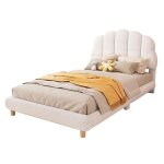 Lit enfant 90 x 200 cm en peluche et mdf ? t�te de lit demi?cercle blanche sommier � lattes inclus