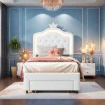 Lit enfant 90 x 200 cm avec tiroirs - cadre de lit avec t�te de lit r�glable - led - lit simple filles ...