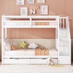 Lit enfant 90 x 200cm lit superpos� avec escalier 2 tiroirs - blanc