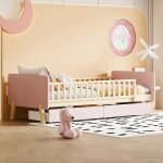 Lit enfant 90x190 avec 2 tiroirs lit simple en bois massif avec sommier  lattes rose