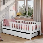 Lit enfant 90x190 cm - 2 tiroirs - lit avec rangement - sommier inclus - lit simple en bois massif - ...