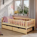 Lit enfant 90x190 cm - 2 tiroirs - lit avec rangement - sommier inclus - lit simple en bois massif - ...