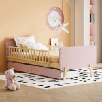 Lit enfant 90x190 cm en bois massif rose - 2 tiroirs de rangement sommier  lattes inclus - lit simple ...