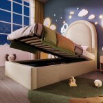 Lit enfant 90x190 cm sommier  lattes hydraulique - lit simple coffre t motif cosmique - pu pour garons ...