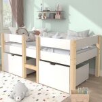 Lit enfant 90x190 cm avec tiroirs et protection antichute lit coffre en pin blanc massif et chêne blanc ... Lit enfant 90x190 cm avec tiroirs et protection antichute lit coffre en pin blanc massif et chêne blanc ...