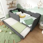 Lit enfant 90x190 et lit gigogne avec 2 sommier lit 1 place canap� lit et t�te de lit rembourr�e et detachable ...