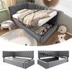 Lit banquette 90x190 avec sommier et rangement lit coffre hydraulique 1 place lit rembourr� pour enfant ...