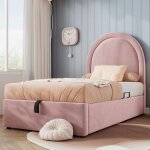 Lit enfant 90x190 rose velours - lit simple rembourr garon / fille - dcoration chambre - sans matelas ...