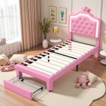 Lit enfant 90x190 avec sommier - lit fille 90x190 avec rangement clairage led scuris & design couronne ...