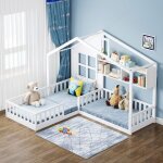 Lit enfant 90x200 cm + 140x70 cm avec fen�tre et chemin�e sommier grille de s�curit� et sommier � lattes ...