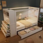 Lit enfant 90x200 cm - avec 5 tiroirs - avec garde - corps de sécurité - avec support de rangement - ... Lit enfant 90x200 cm - avec 5 tiroirs - avec garde - corps de sécurité - avec support de rangement - ...
