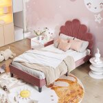 Lit enfant 90x200 cm adwolt lit fille avec sommier  lattes et tte de lit en forme de ptale lit capitonn ...