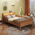 Lit enfant - 90x200 cm - bois massif - t�te de lit avec rangement & led - usb / type - c