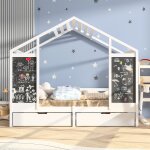 Lit enfant 90x200 cm lit cabane avec 2 tiroirslit simple bois massif avec cl�ture et sommier � lattes ...