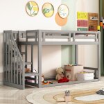 Lit enfant 90x200 cm avec �chelle de s�curit� lit mezzanine avec cadre en bois massif lit 1 personne ...