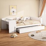 Lit gigogne enfant 90x200 cm - blanc - extractible - avec bureau - triple �tag�re