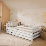 Lit enfant 90x200 cm avec lit gigogne - avec 2 tiroirs - lit 2en1 - barrire de scurit - sommier inclus ...