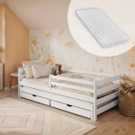 Lit enfant 90x200 cm avec lit gigogne - matelas et sommier inclus - 2 tiroirs - lit 2en1 - barrire de ...