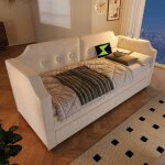 Canap� - lit - langtu - capitonn� - 90x200 cm - velours beige - lampe lecture usb type - c