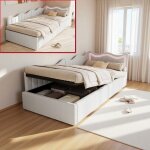 Lit enfant 90x200 cm avec led lit coffre rembourr� lit banquette avec sommier � lattes et t�te blanc ...