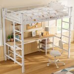Lit mezzanine enfant 90x200 cm - jaerliub - blanc - métal + mdf - 1 place - contemporain Lit mezzanine enfant 90x200 cm - jaerliub - blanc - métal + mdf - 1 place - contemporain